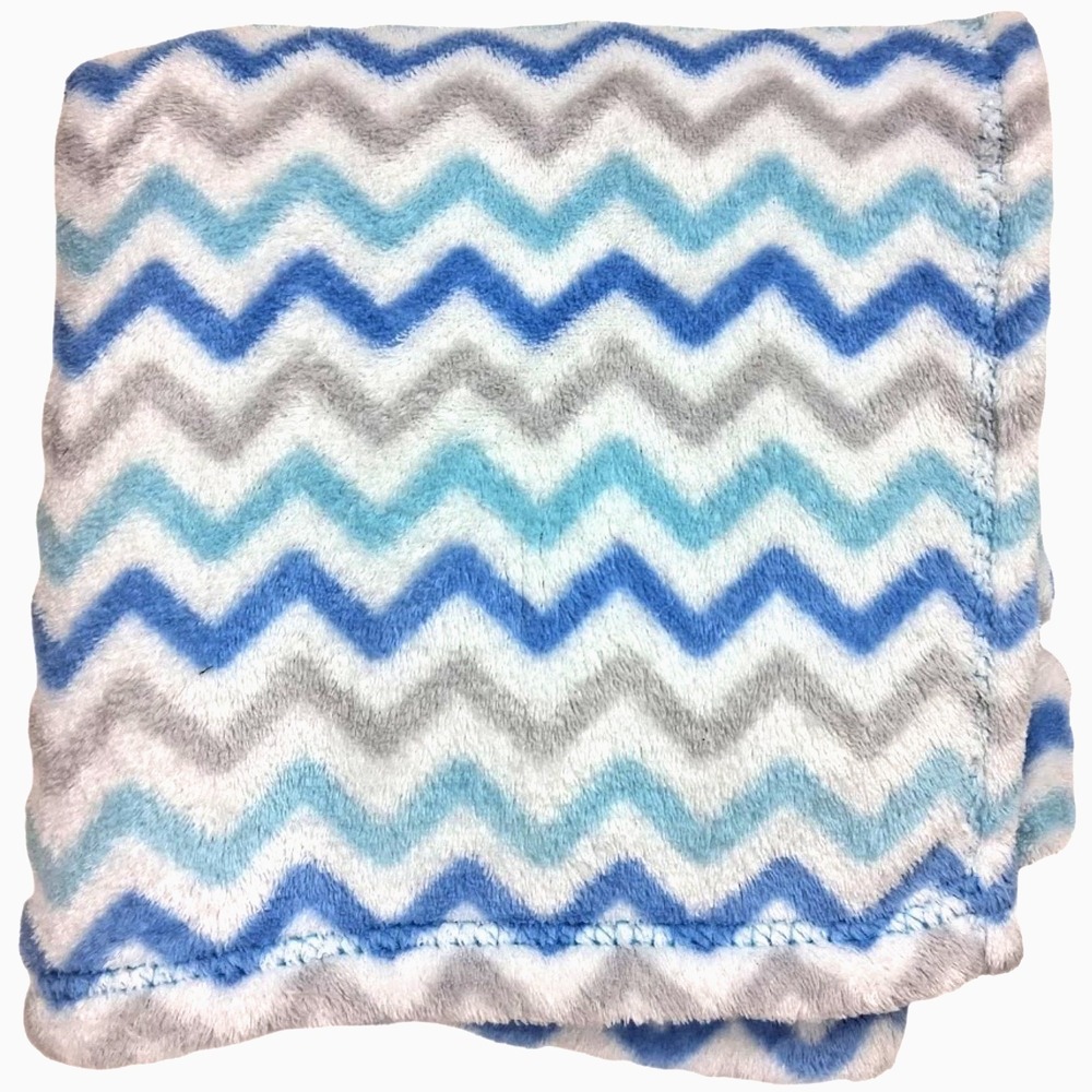 Flaw‎ * Baby Gear Blue White Gray Chevron Zig Zag Blanket Soft Fleece Boy 30x40